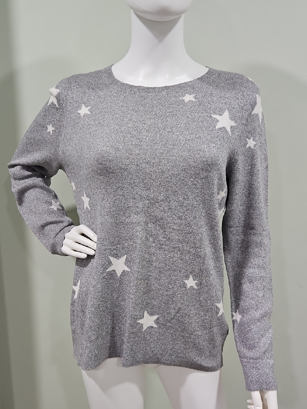 Banana Republic Light Gray Knit Sweater With White Stars